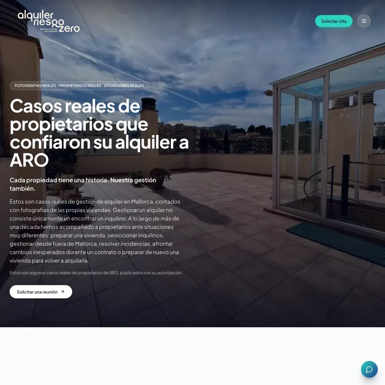 Página de casos reales de propietarios en la web de Alquiler Riesgo Zero