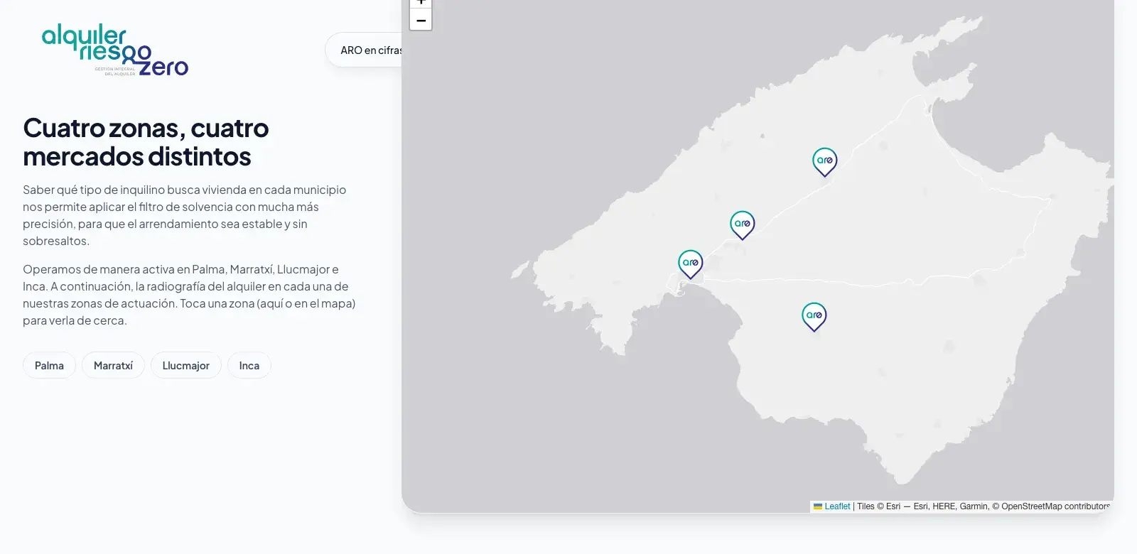 Mapa interactivo de las zonas donde trabaja ARO
