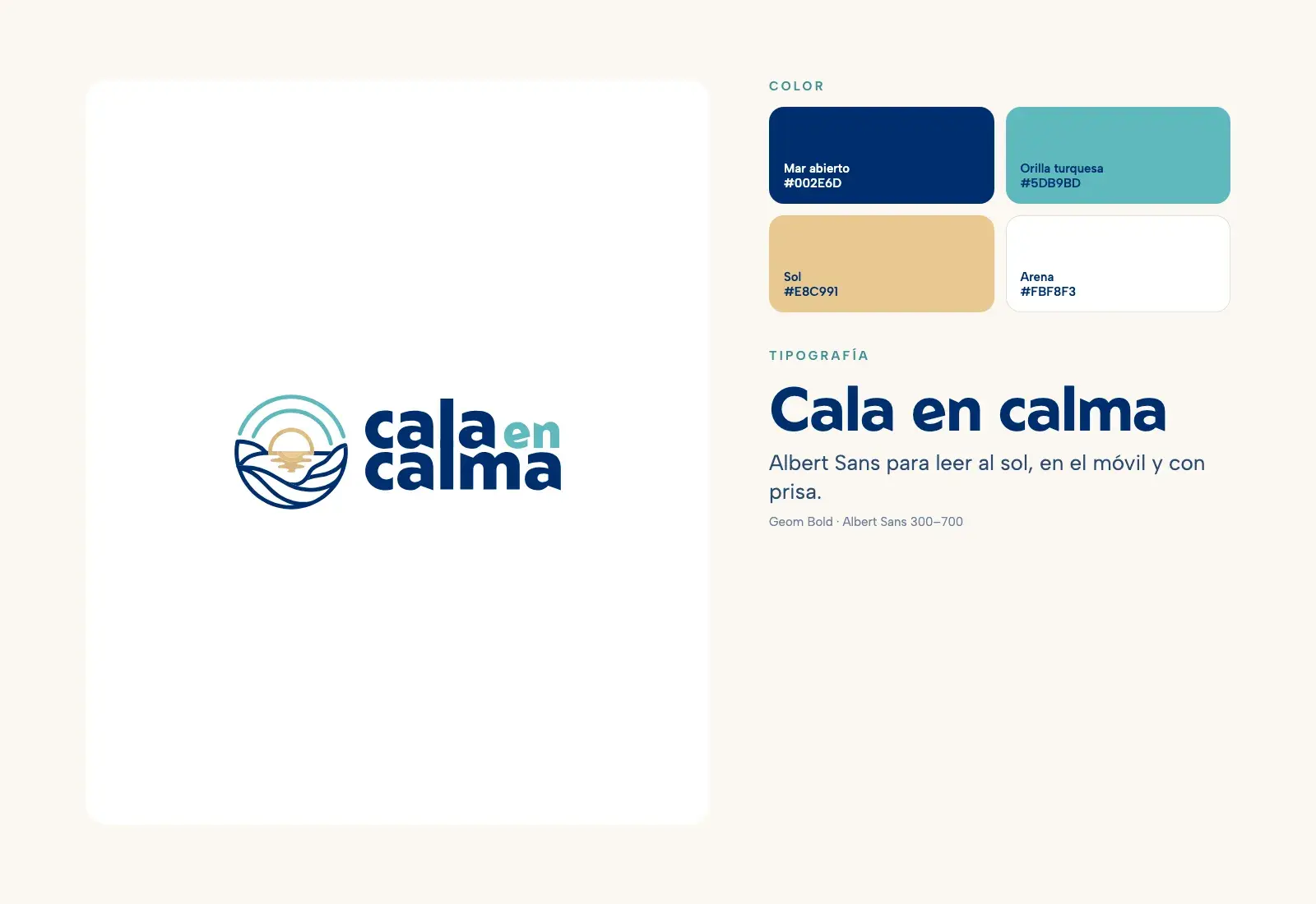 Logotipo, colores y tipografías de Cala en Calma