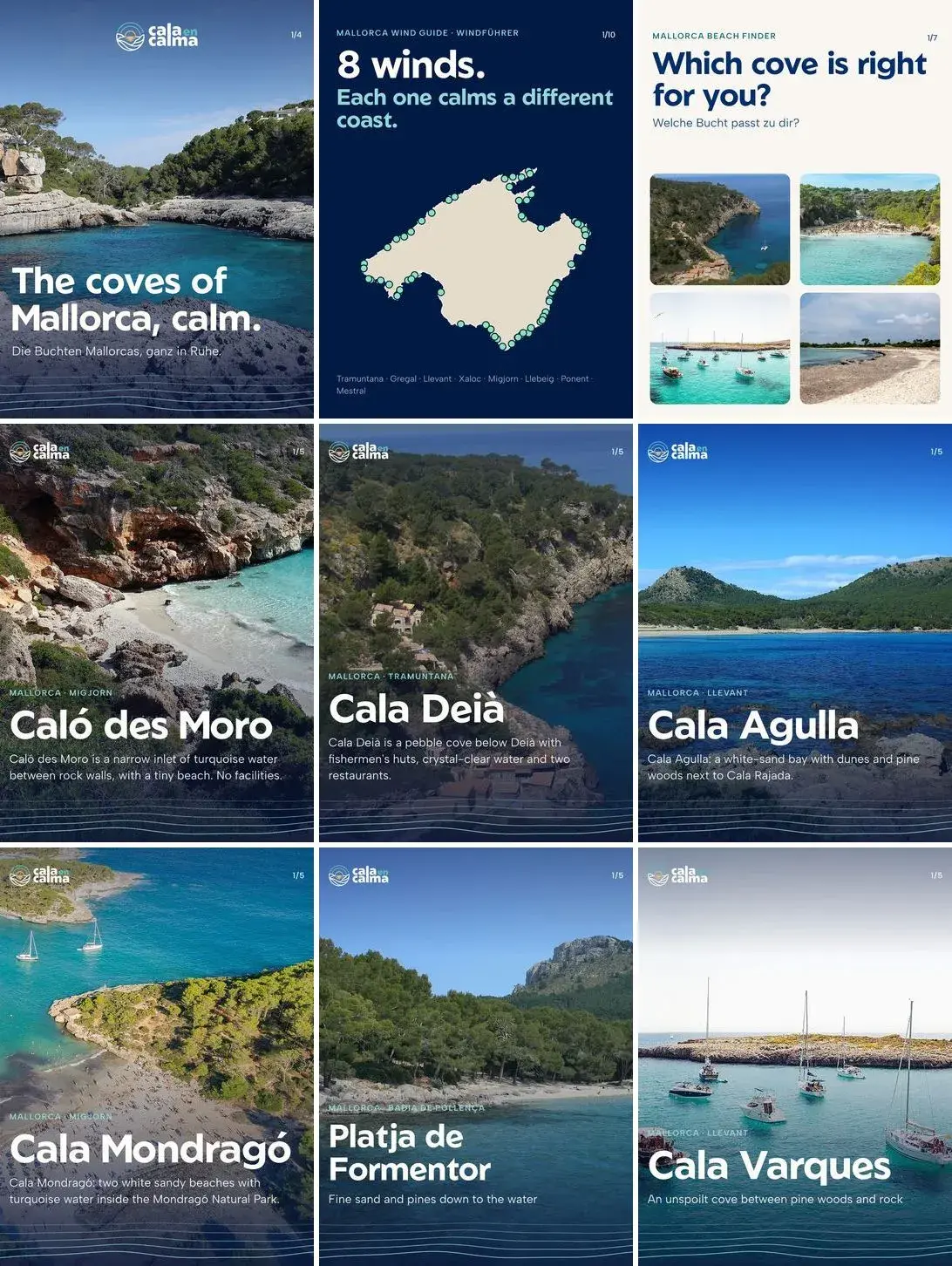 Rejilla inicial del perfil de Instagram @calaencalma