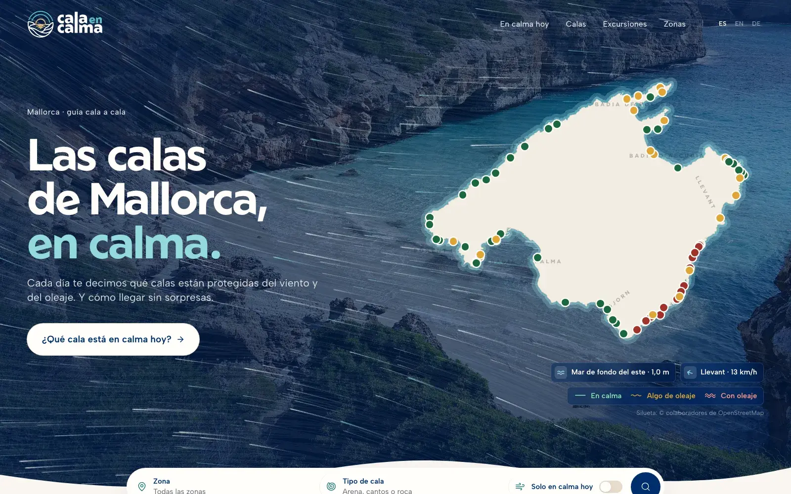 Portada con el mapa del estado del mar del día