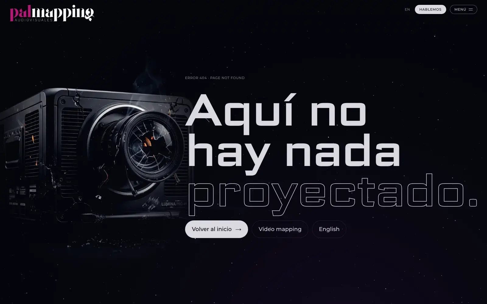 Página de error 404 de Palmapping: «Aquí no hay nada proyectado»