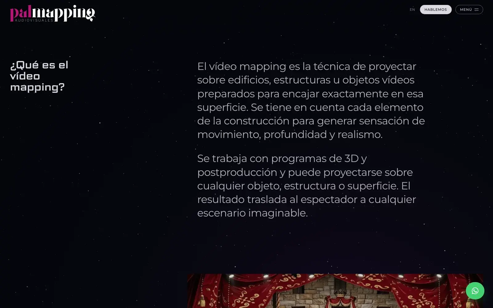 Explicación de qué es el vídeo mapping en la web de Palmapping