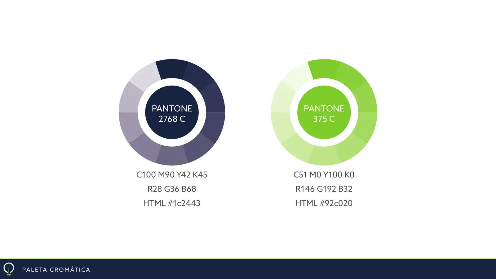 Stromcer colour palette: navy blue Pantone 2768 C and green Pantone 375 C