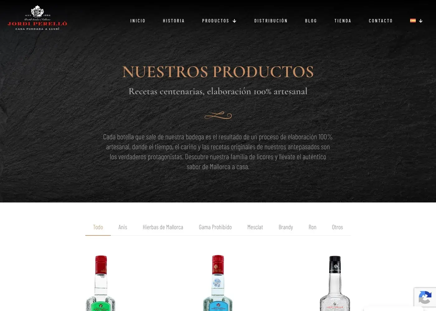 Catálogo de producto, filtrable por familia