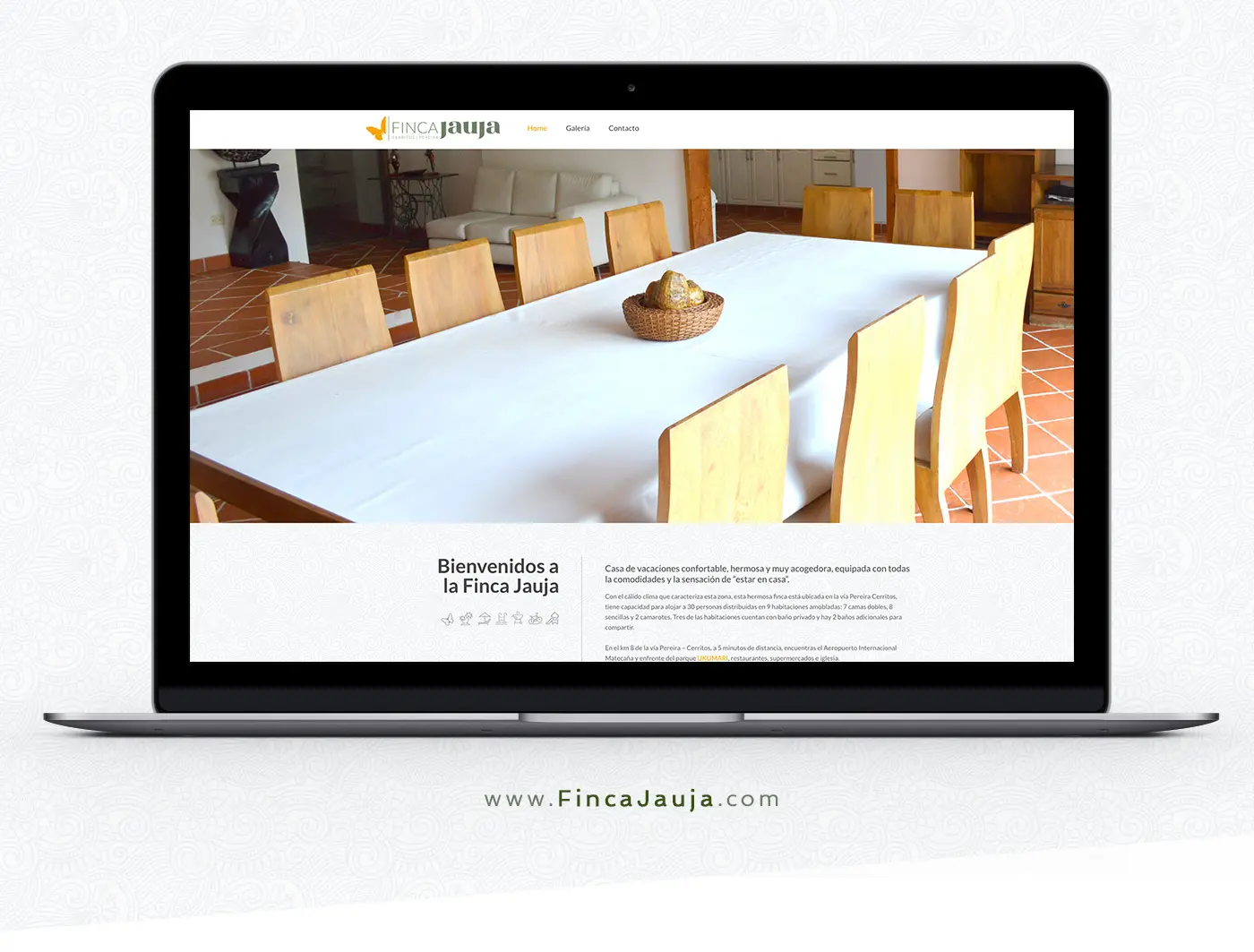 Finca Jauja website, accommodation section
