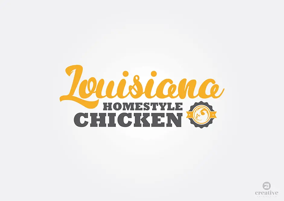 Logotipo de Louisiana Homestyle Chicken en naranja y gris sobre fondo claro