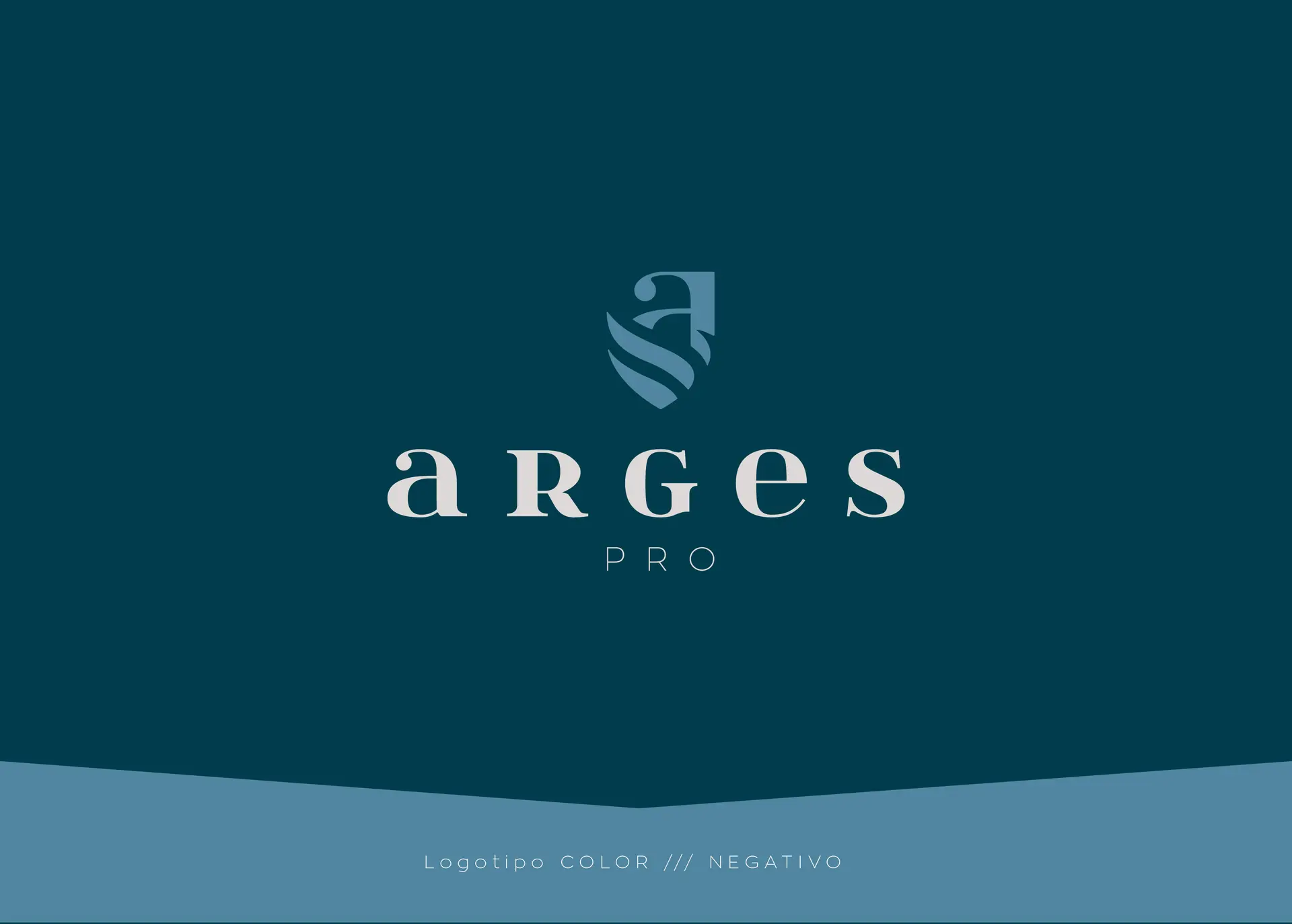 Arges Pro logotype in reversed colour version on a dark blue background