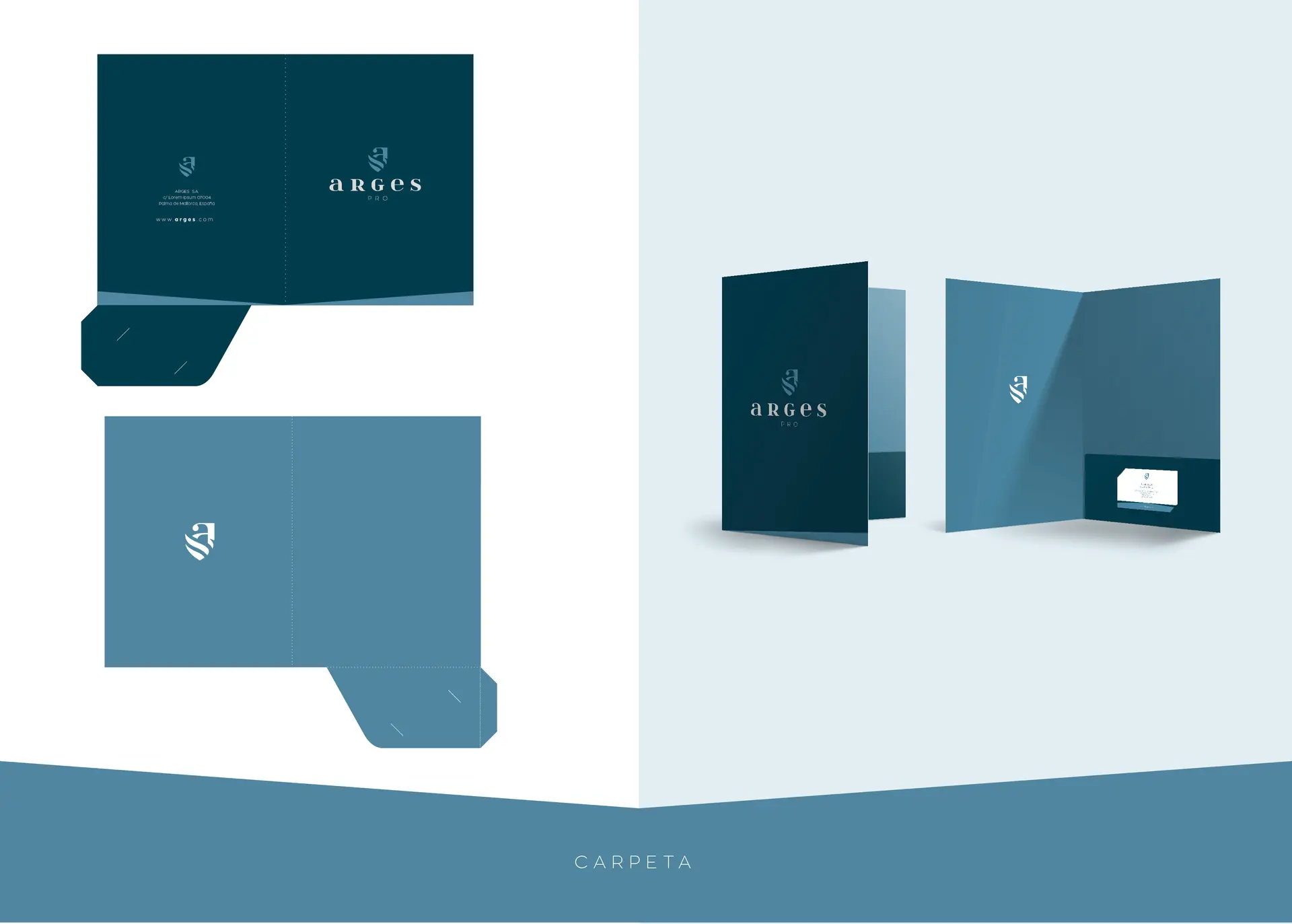 Template and mockup of a corporate folder with the Arges Pro logotype