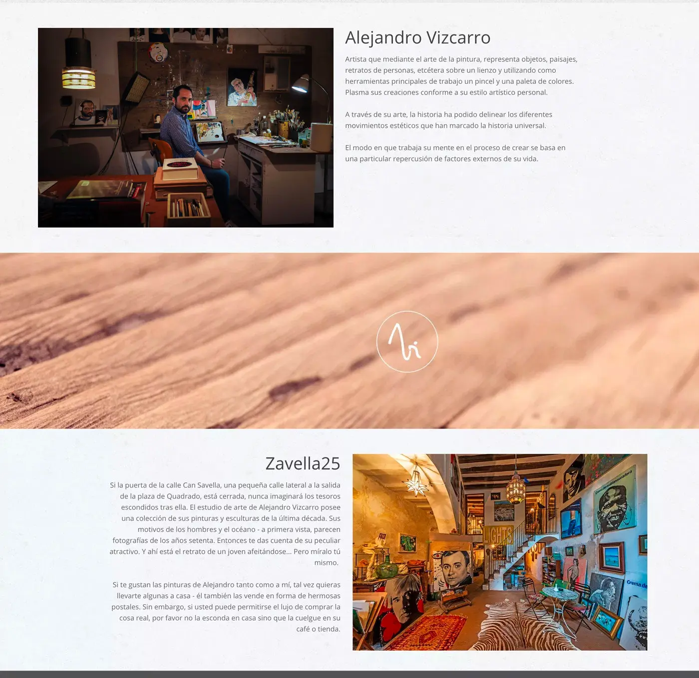 Screenshot of the website with the artist in his painting studio