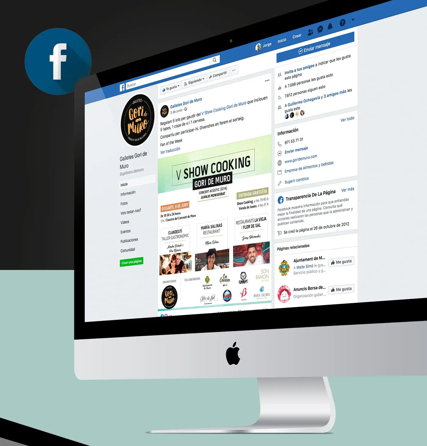 Pàgina de Facebook de Galletes Gori de Muro mostrant la publicació del Show Cooking