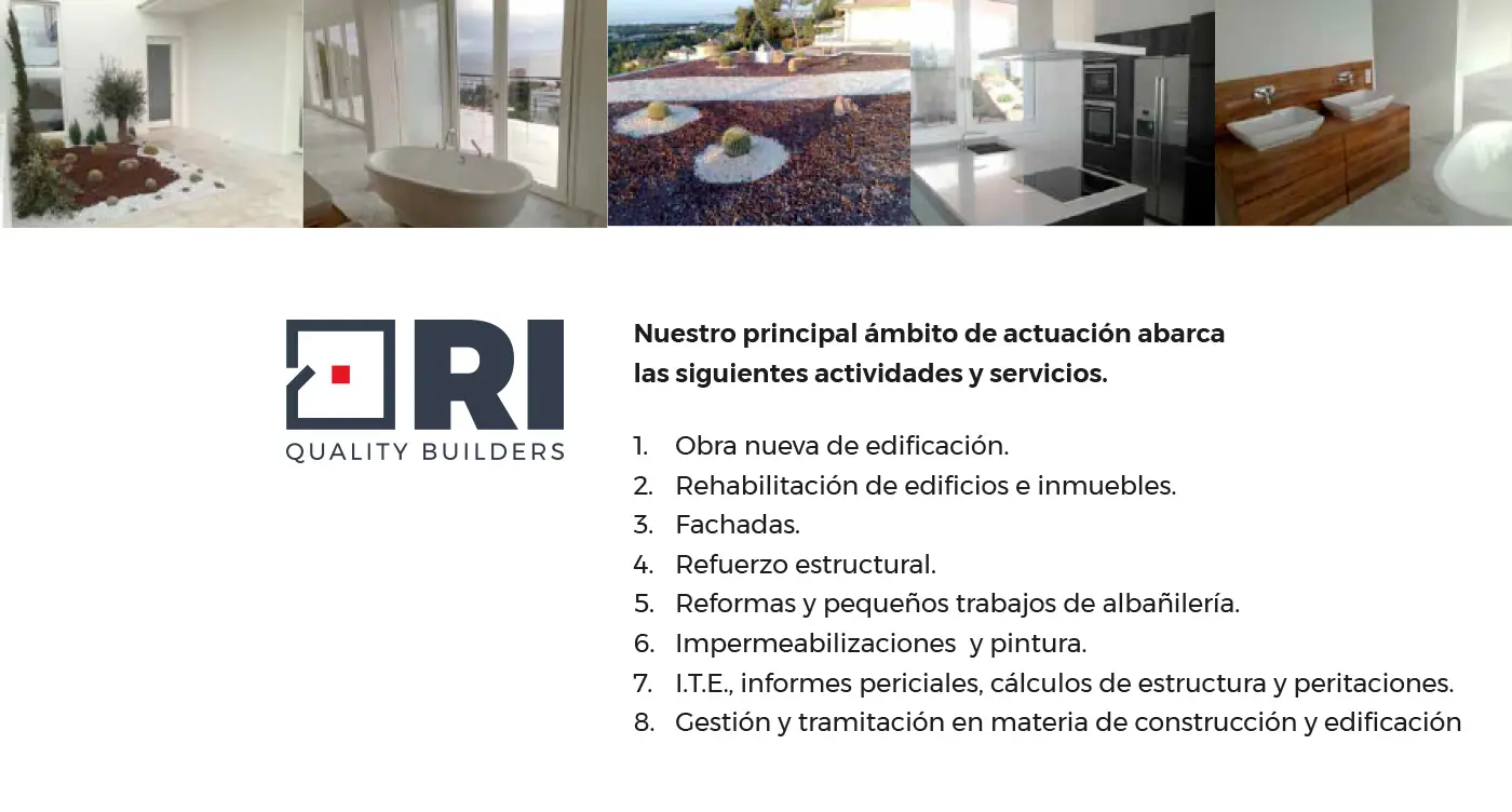 Photographs of finished projects next to the logo and ORI's list of services