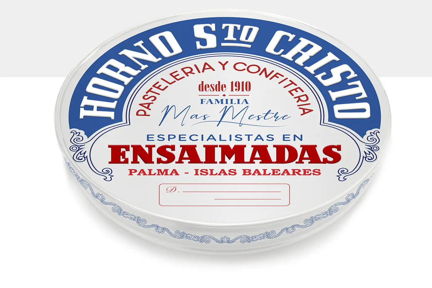Round metal lid of the Mas Mestre family's 110-year Special Edition