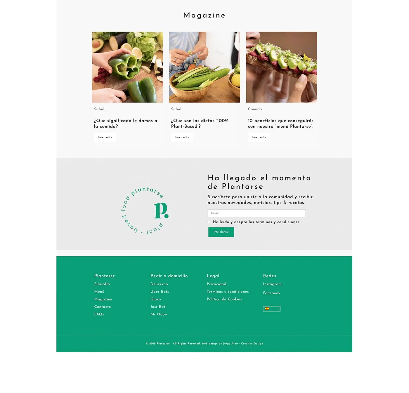 Sección Magazine de la web con tres fotografías de recetas