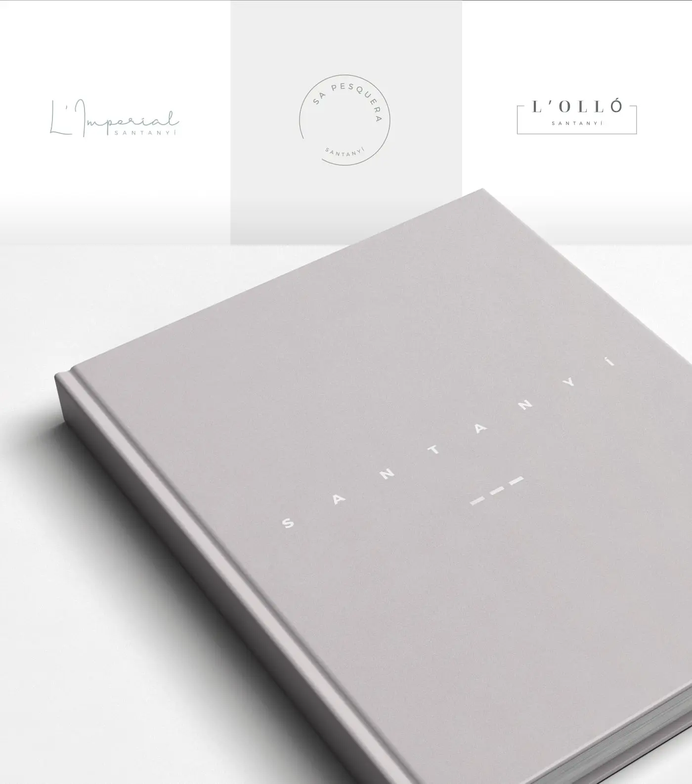 Logotipos de L'Imperial, Sa Pesquera y L'Olló junto al libro cerrado del proyecto