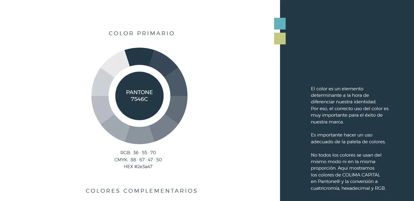 Rueda cromática del color primario azul marino Pantone de Colima Capital