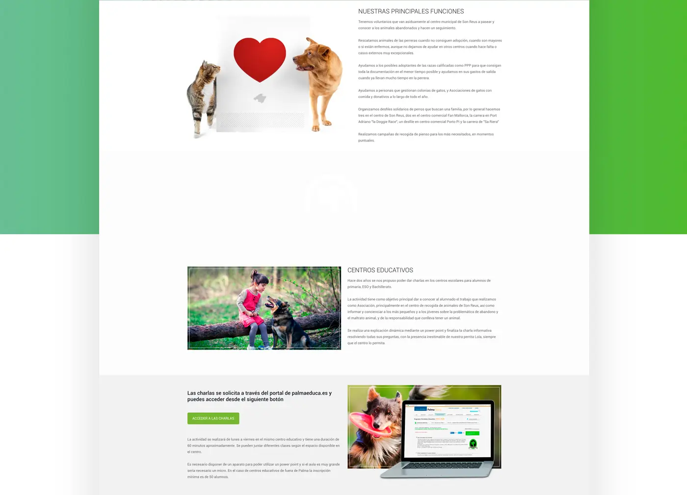 Sección de la web de Peluditos de Son Reus