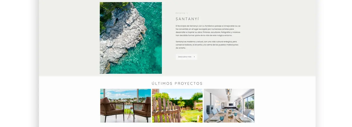 Environment page of the website with photographs of coves and villages in Santanyí