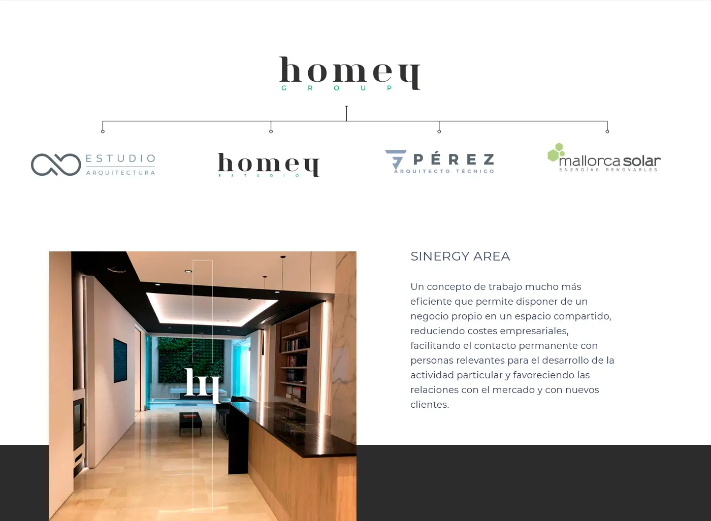 Esquema de les empreses del grup Homey al costat d'una fotografia d'interiorisme
