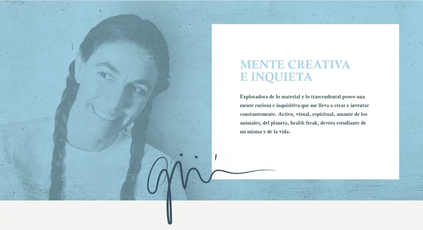 Blue-toned portrait of Isabel de Navasqüés next to the text A creative, restless mind