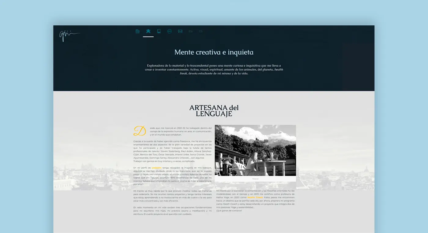 Website section Craftswoman of Language with a black and white photograph taken in Nepal