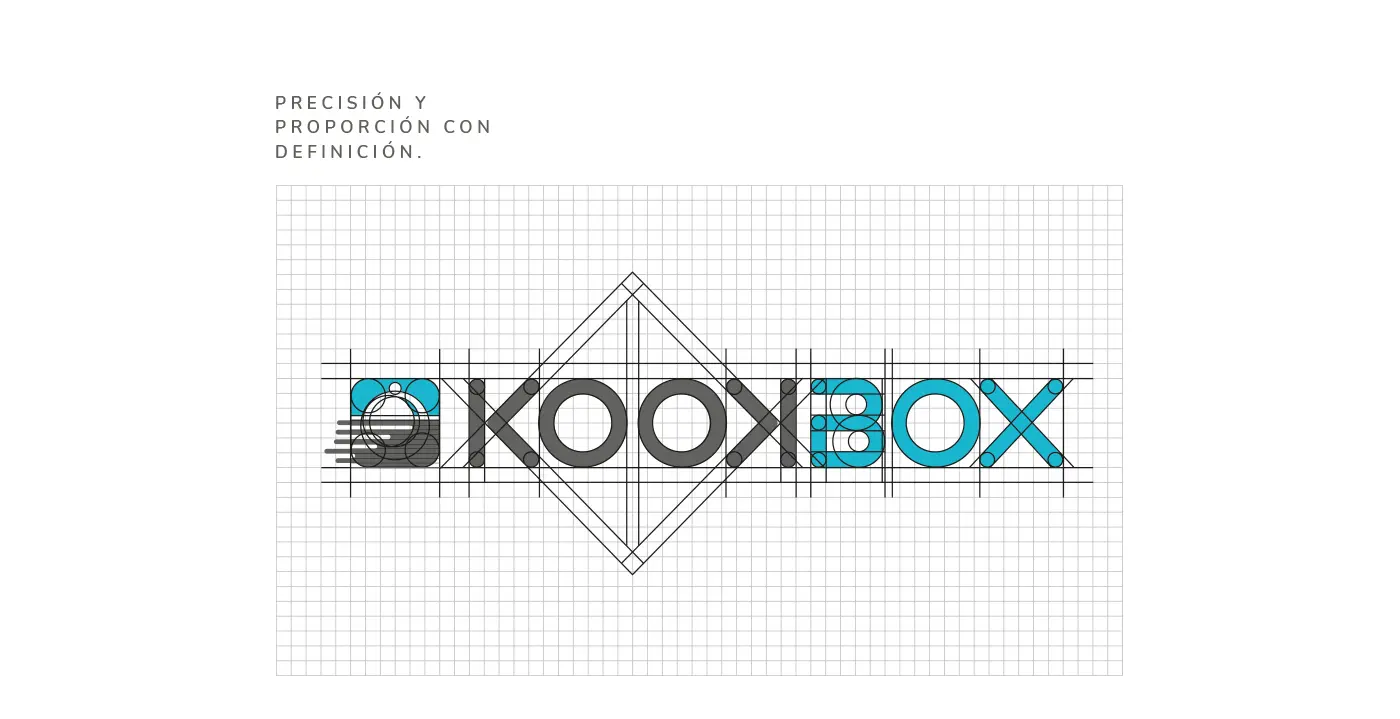 Retícula de construcción del logotipo con proporciones geométricas y guías de diseño