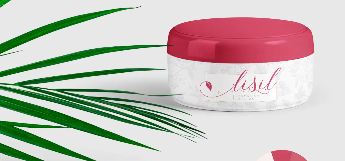 Tarro de crema con tapa roja y estampado floral sutil de la marca
