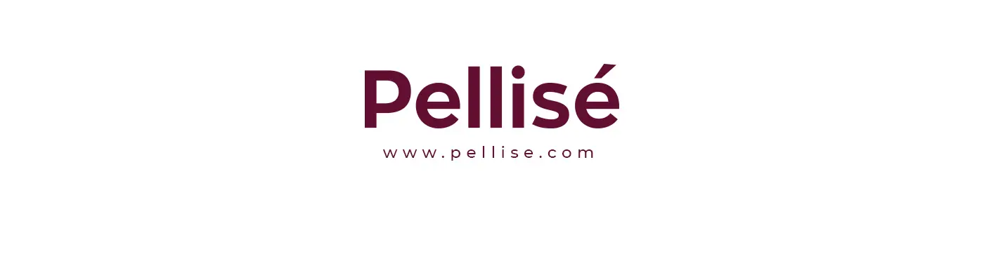 Pellisé logo in burgundy next to the website URL on a white background