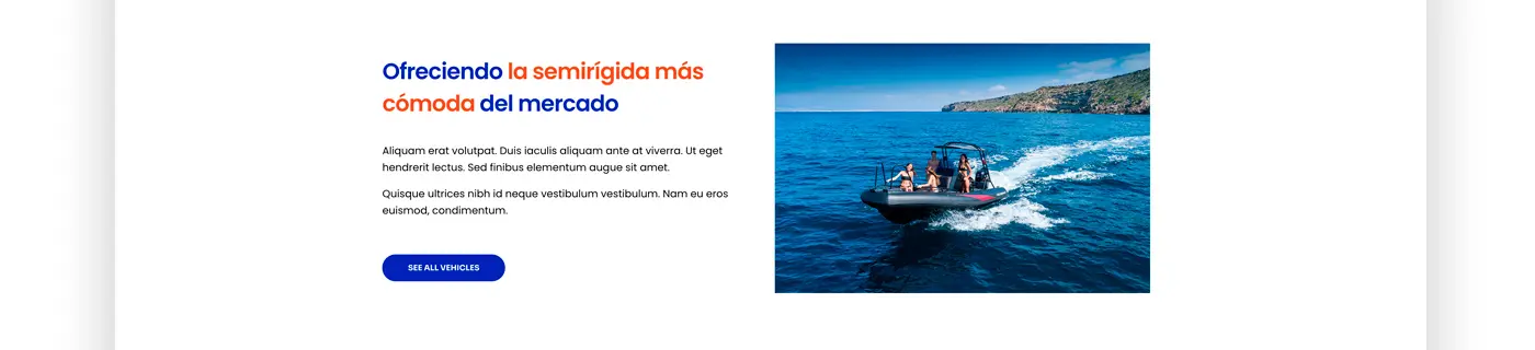 Sección de la web mostrando una lancha semirrígida navegando en mar abierto