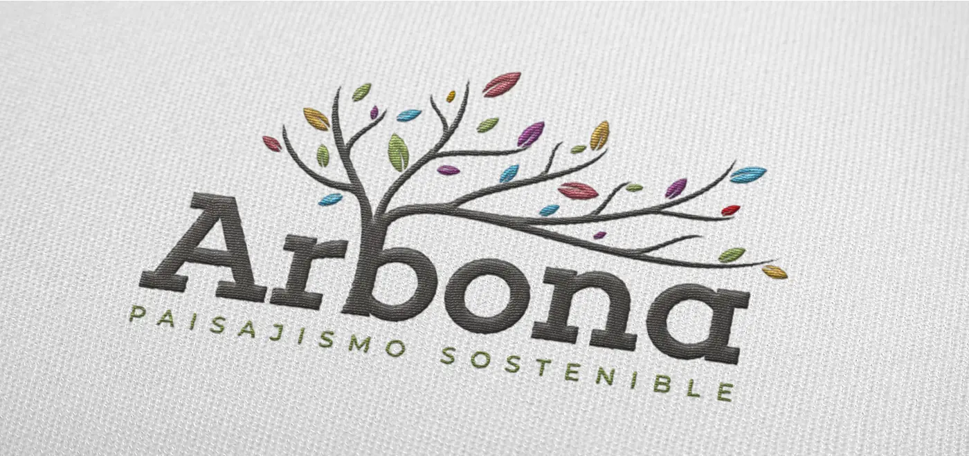 Detail of the Arbona logotype embroidered in relief on fabric