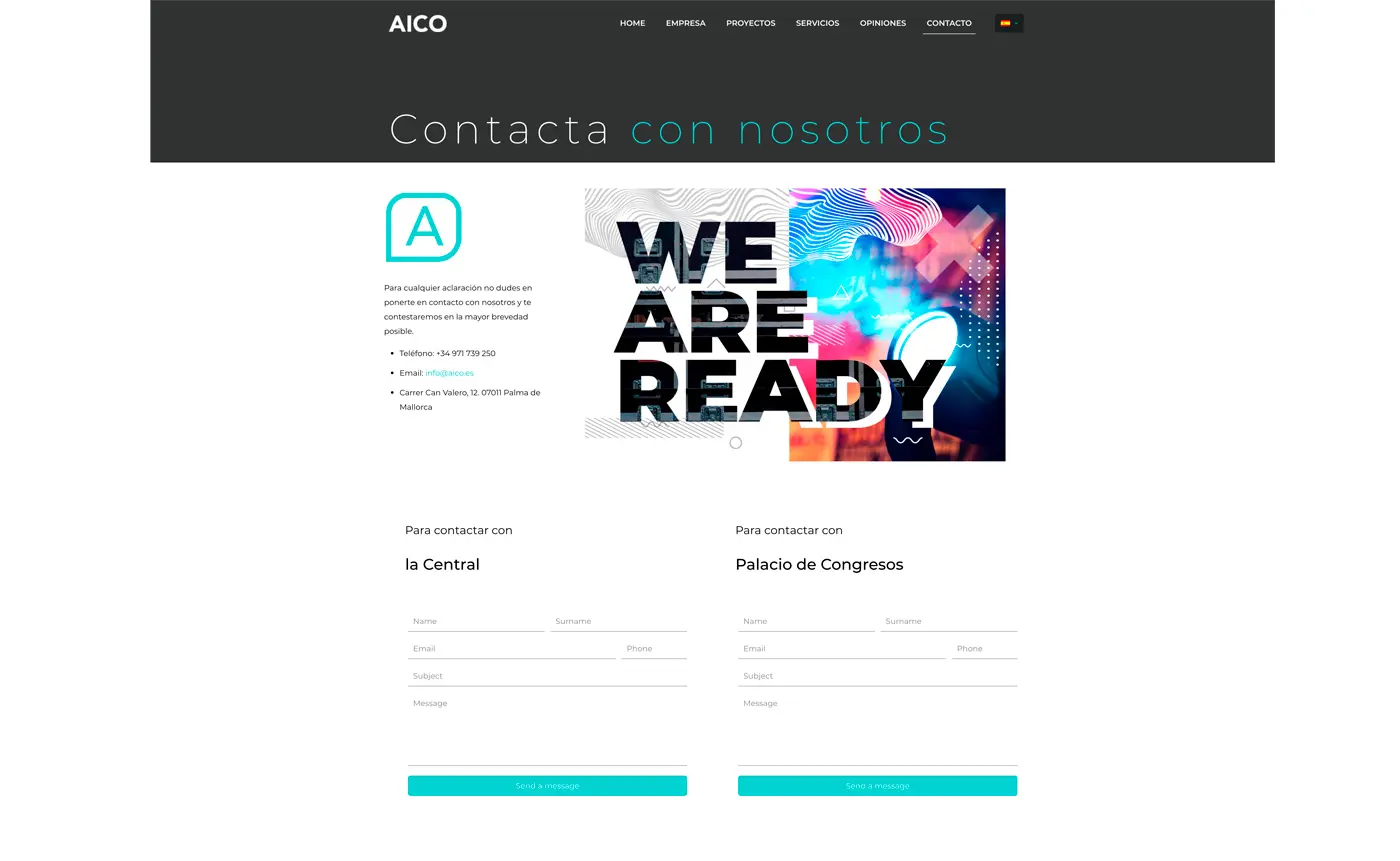 Contact page with the message 'We are ready' and forms from headquarters