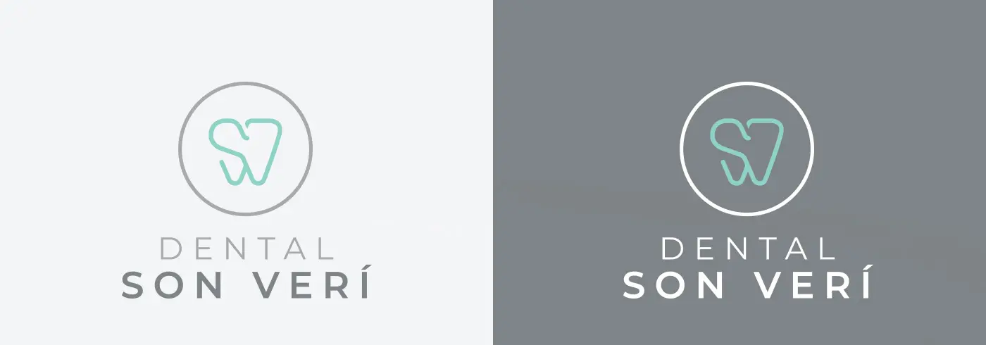Dental Son Verí logo in the light version and the reversed version on grey
