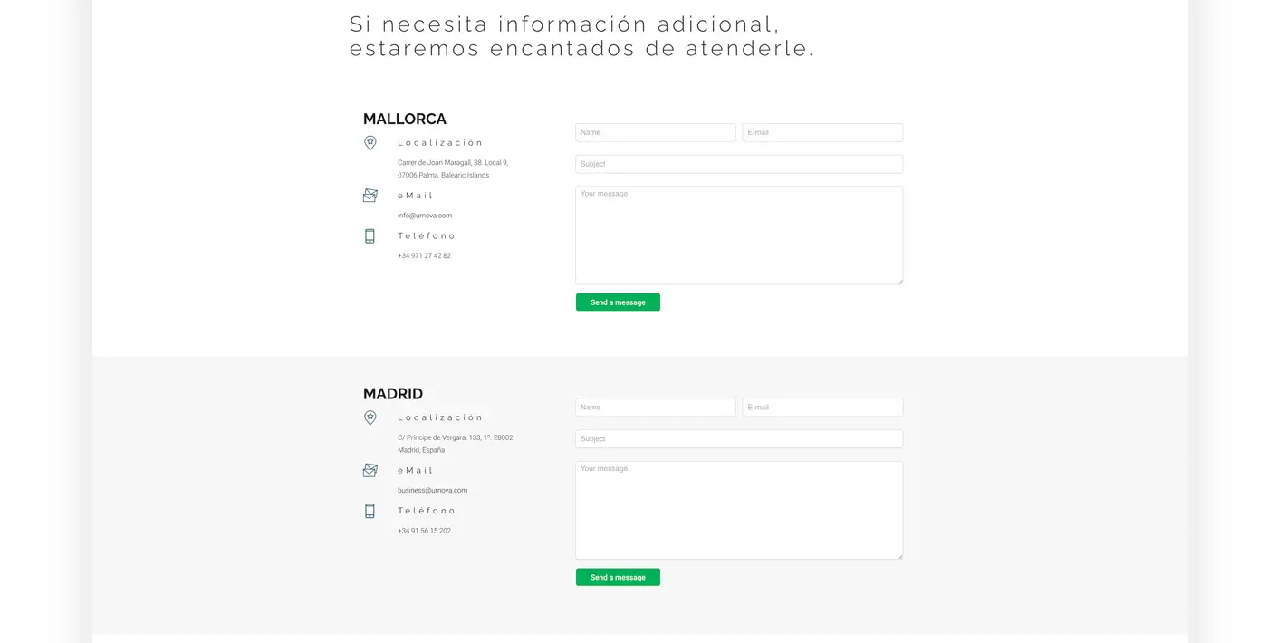 Formularios de contacto de las oficinas de Mallorca y Madrid