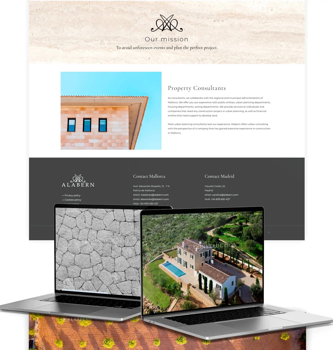 Sección Our Mission con foto de fachada de piedra junto a Property Consultants