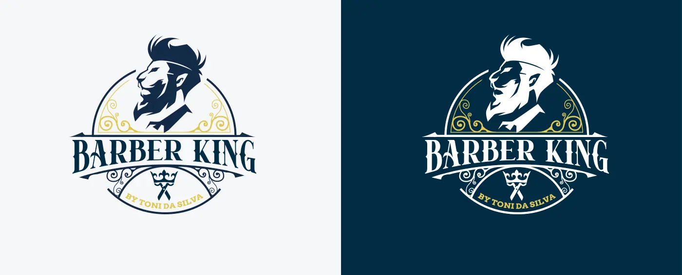 Logotipo de Barber King en versión clara y en fondo azul marino