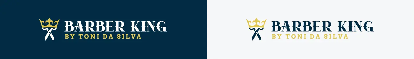 Logotipo simplificado con corona sobre fondo azul marino y blanco