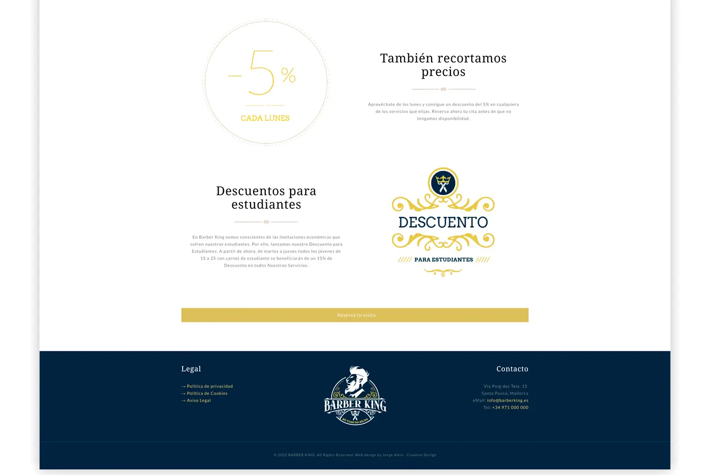 Captura del pie de página con descuentos y datos de contacto