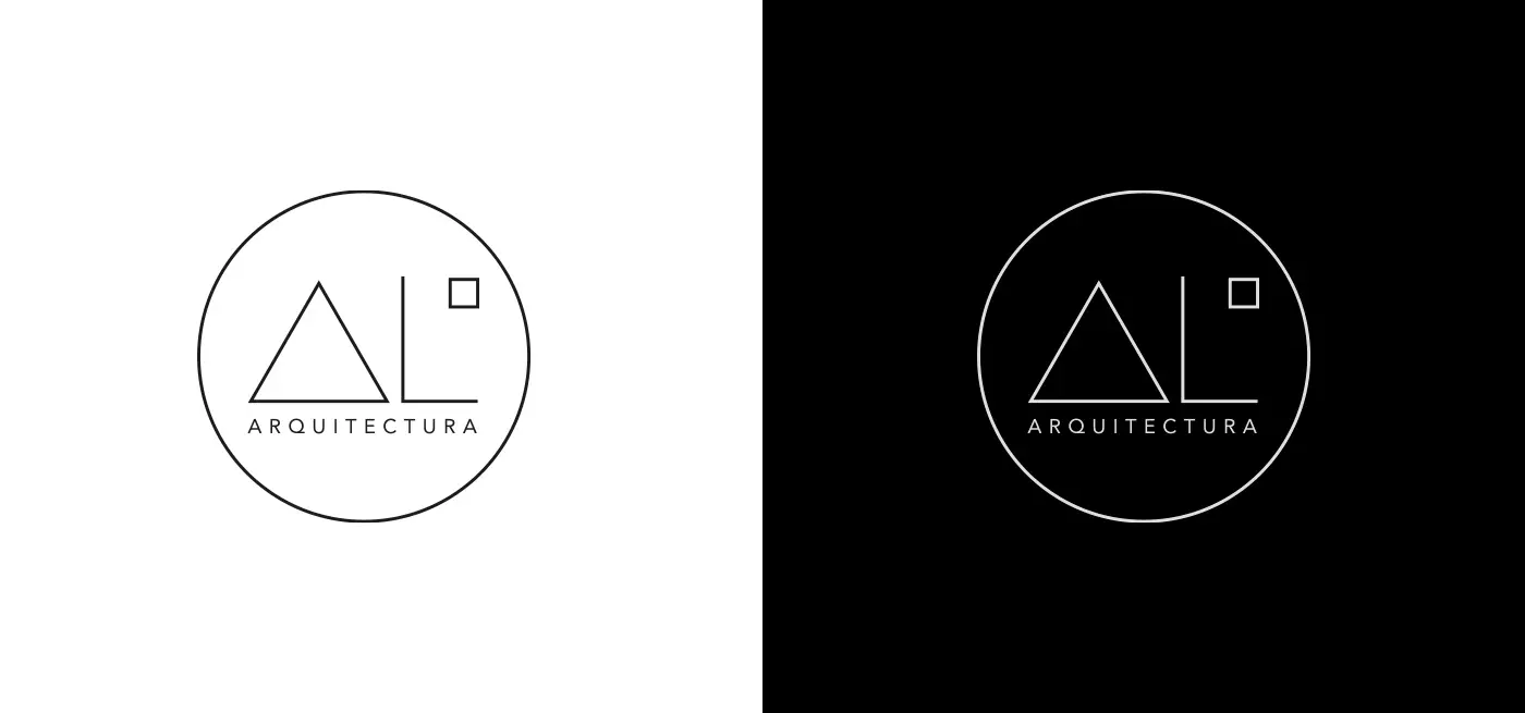 Logotipo circular de AL Cuadrado Arquitectura en versión blanca y negra