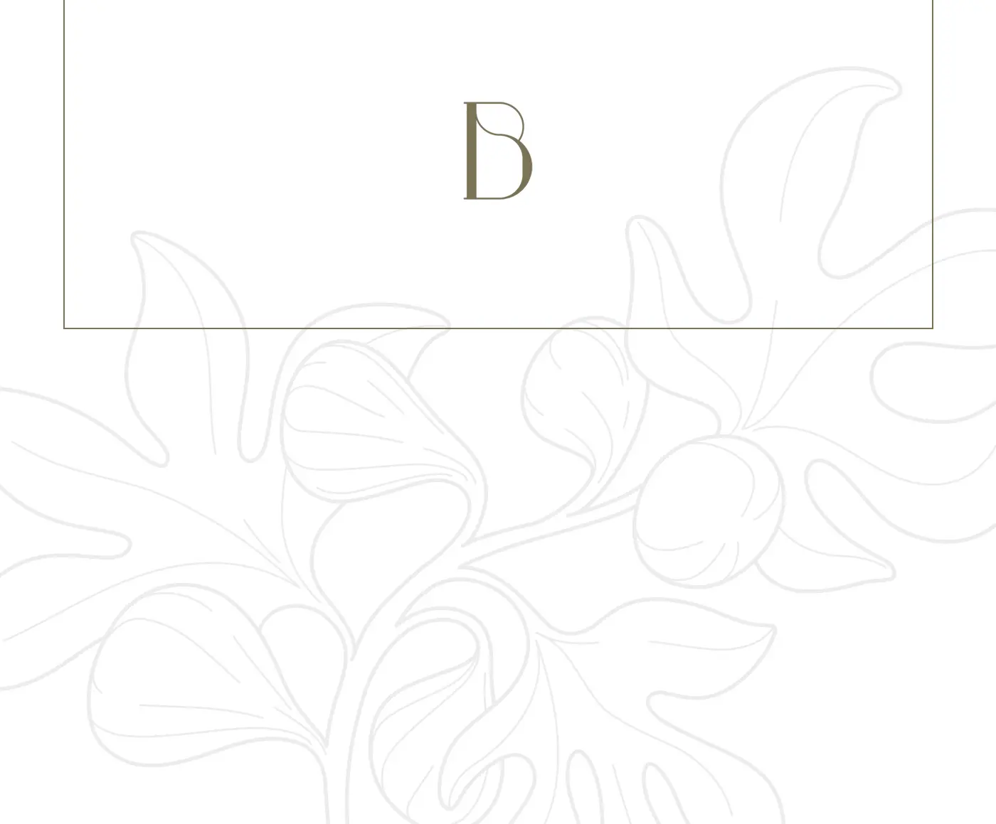 Detalle de la letra B del logotipo sobre una ilustración floral en línea
