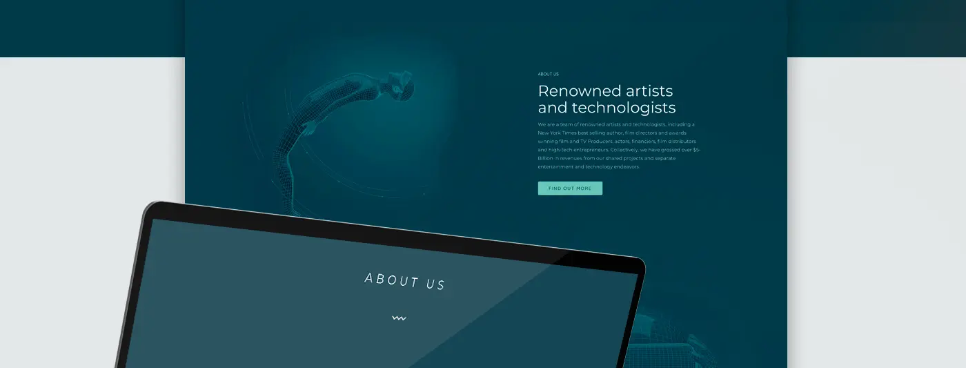 Laptop mockup with the Renowned artists and technologists section of the website