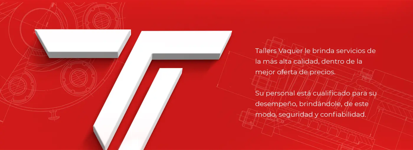 Three-dimensional symbol in white on a red background next to a services text