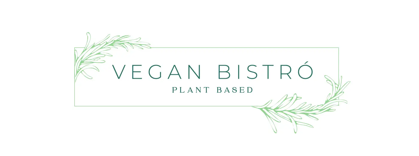 Vegan Bistro Plant Based logotype framed with hand-drawn rosemary branches