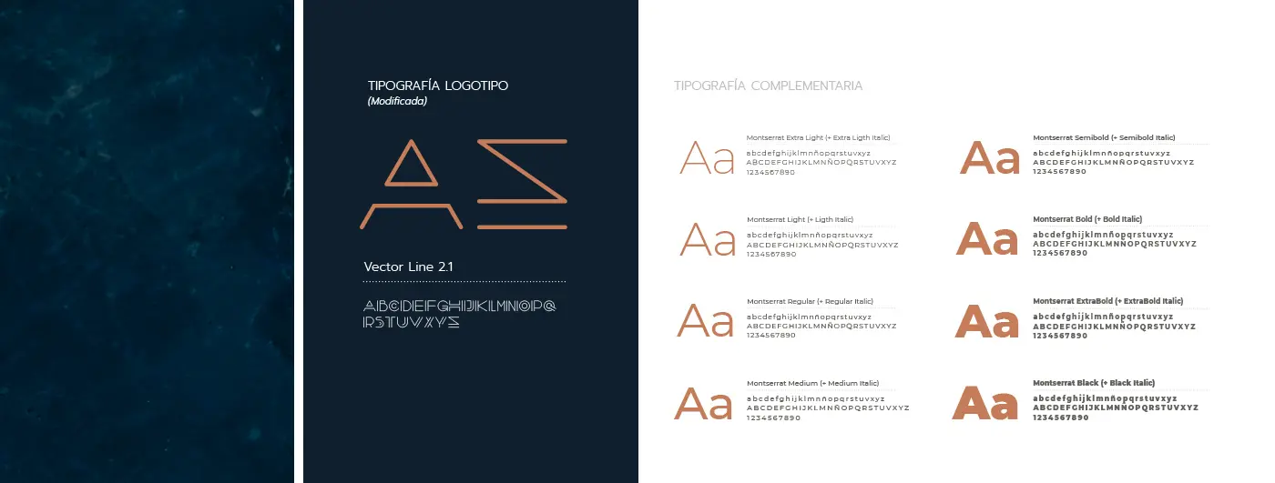 Brand manual with the logotype's typeface and the complementary font Montserrat