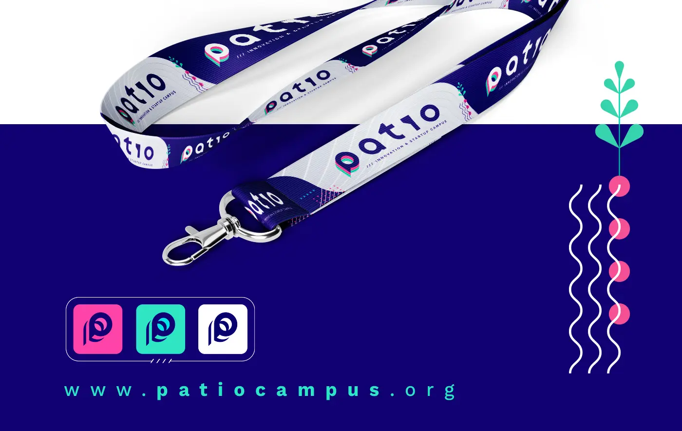 Cordones identificativos (lanyards) con el logotipo repetido de Patio
