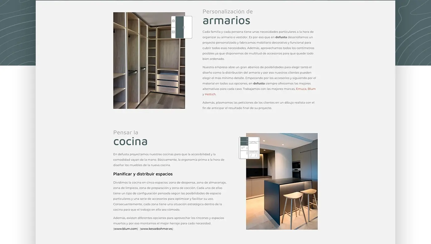 Sección de armarios y cocinas a medida con fotos de vestidor y cocina con isla oscura