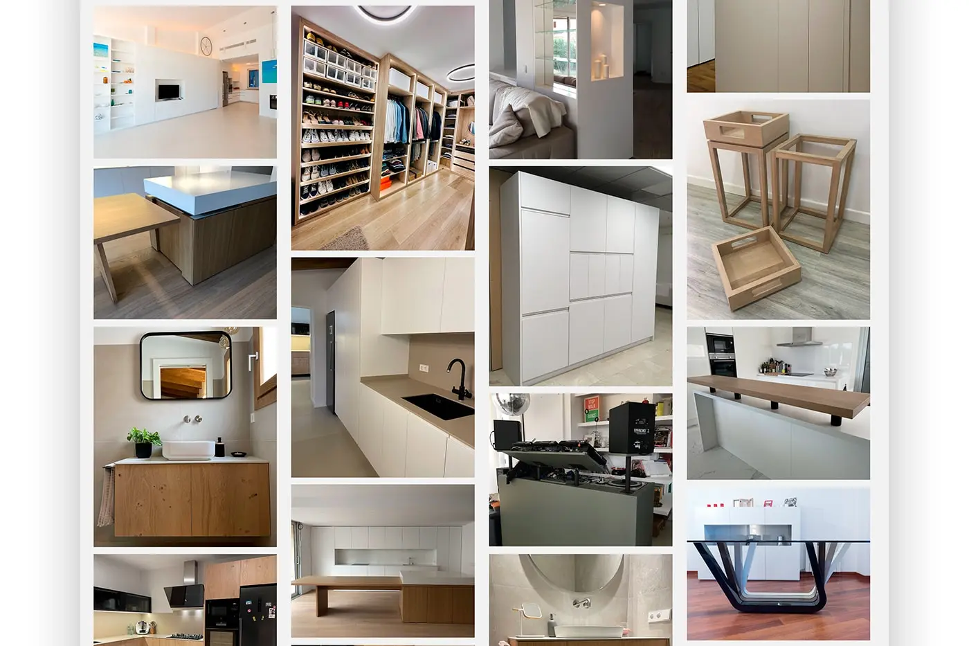 Cuadrícula de proyectos con cocinas, vestidores, mueble de baño y literas a medida
