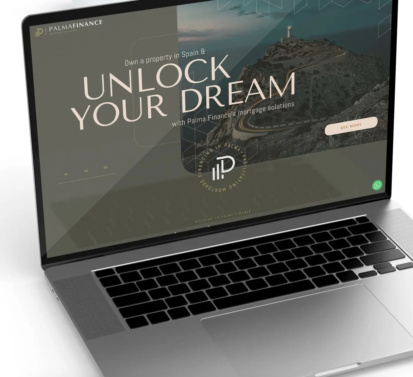Mockup de portátil con la web y el titular Unlock Your Dream