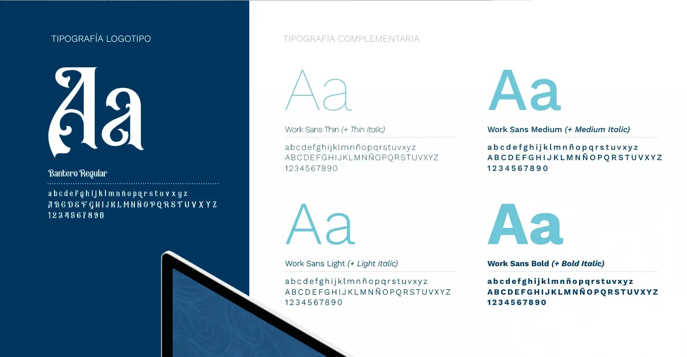 Bantero typeface of the logotype next to the complementary Work Sans families