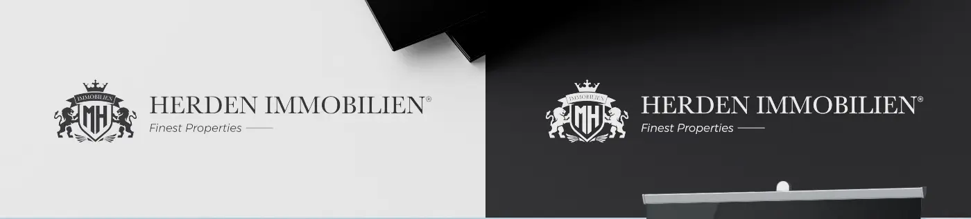 Logotipo de Herden Immobilien en versión negra sobre blanco y blanca sobre negro