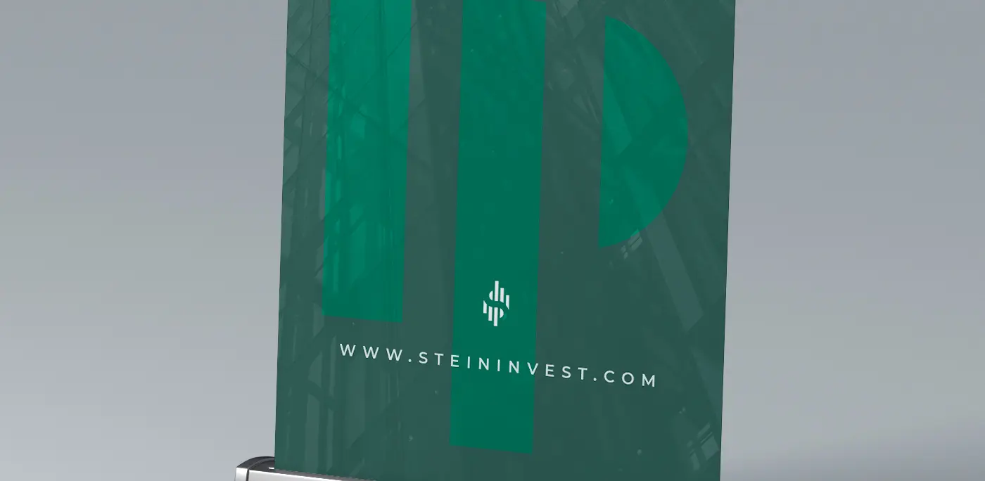 Detail of the roll-up with the web address www.steininvest.com